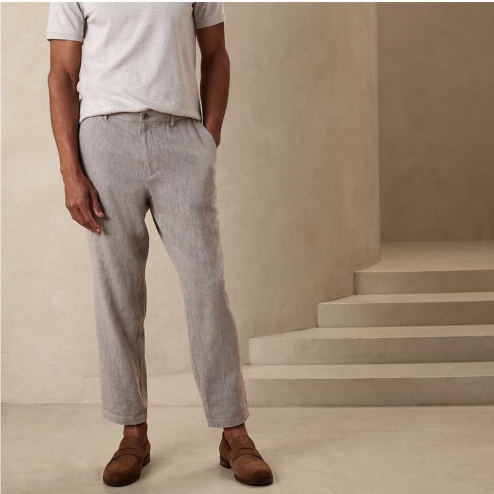 Onia Linen Blend Trouser Pants‎ Gray Button Fly Size 38 Luxury Comfort